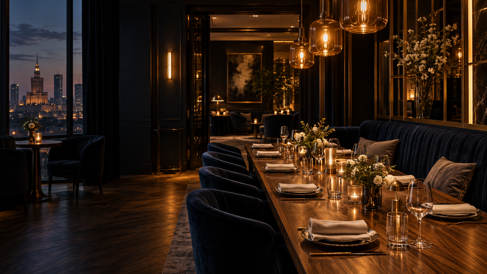 Wieczorna sala restauracji Nocny Stół